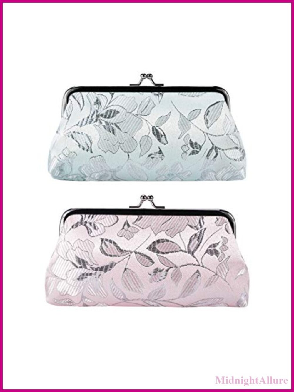2 Pack Kiss Lock Coin Purse Clutch Floral Canvas Wallet Pouch Set
